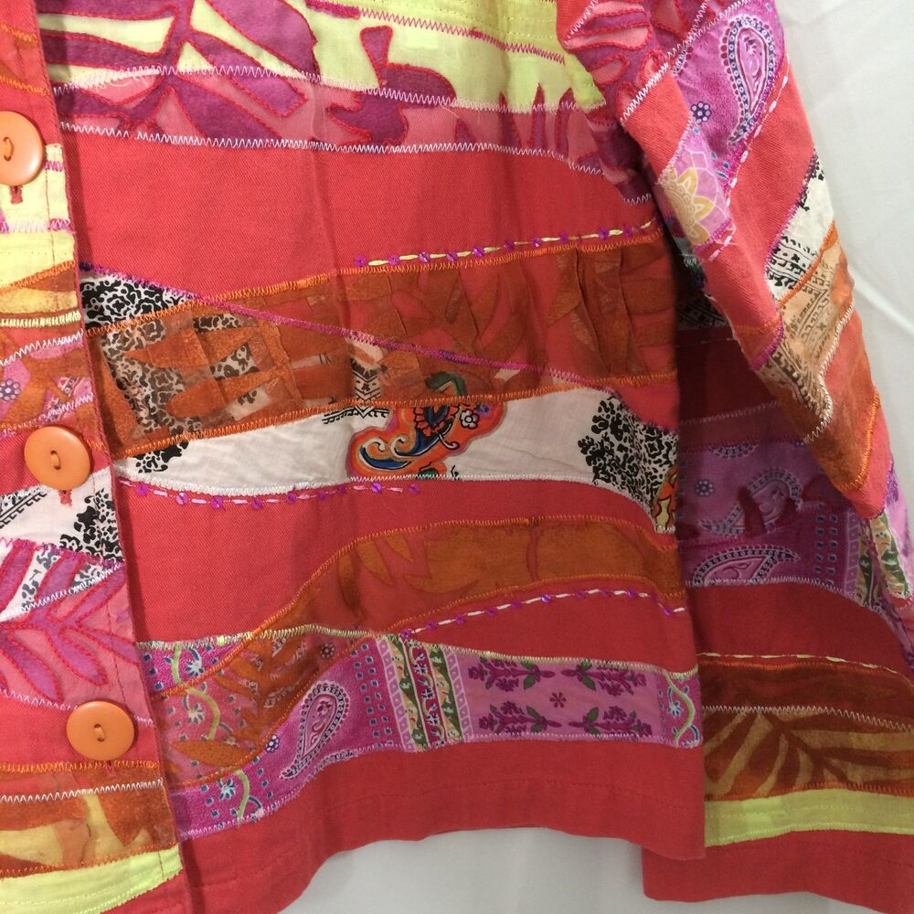 Coldwater Creek Patchwork Boho Jacket Red Pink Or… - image 4
